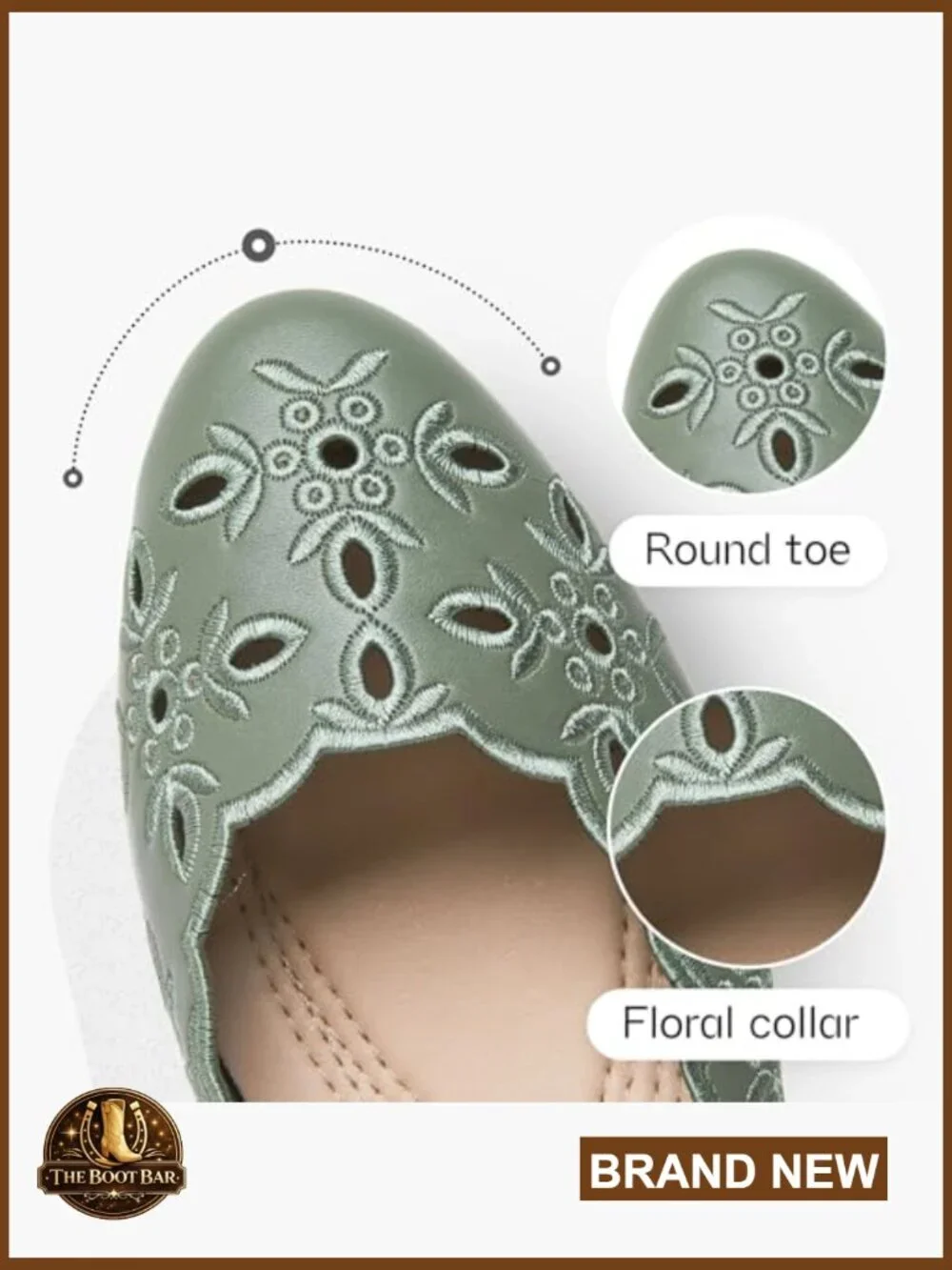 Women's Ballet Flats Slip On Shoes Round Toe PU Leather Flats with Floral